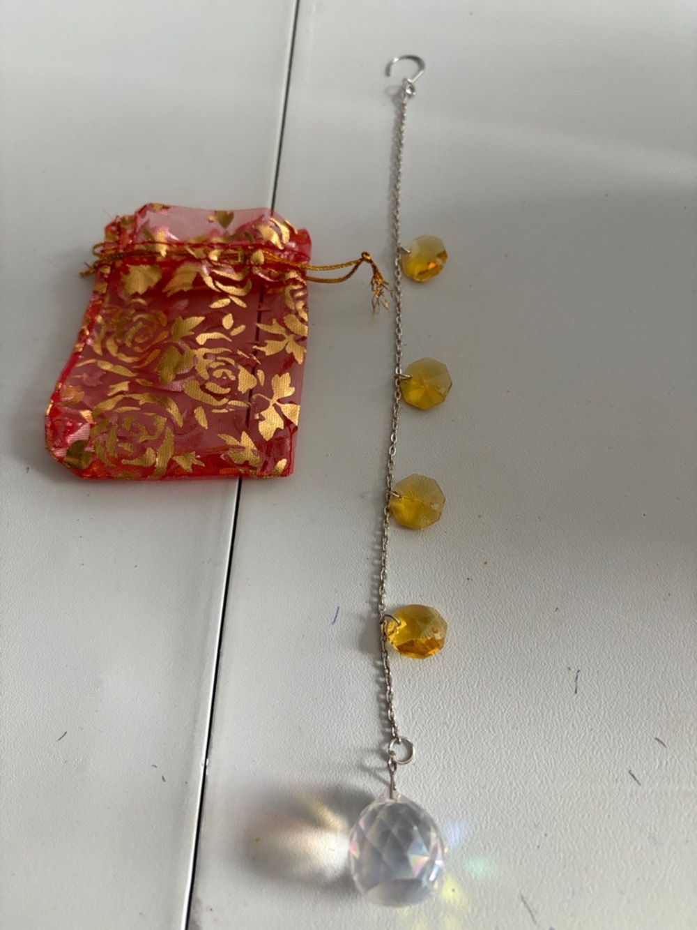 Hand Crafted Yellow and Clear Crystal Hanging Suncatcher